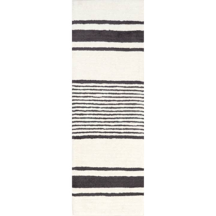 Ivory Striped Wool Machine Washable Area Rug for wholesale on Faire