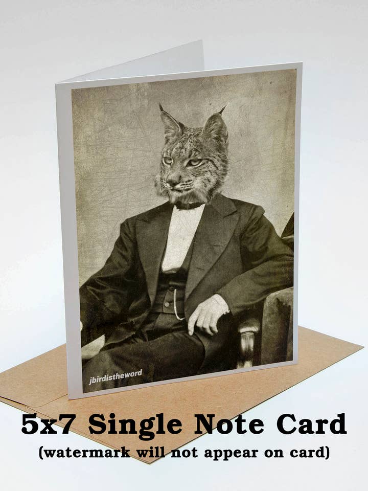 Bob Cat Cards, Bobcat, Creepy Cute, Victorian Edwardian for wholesale by The Wild Oddisorium