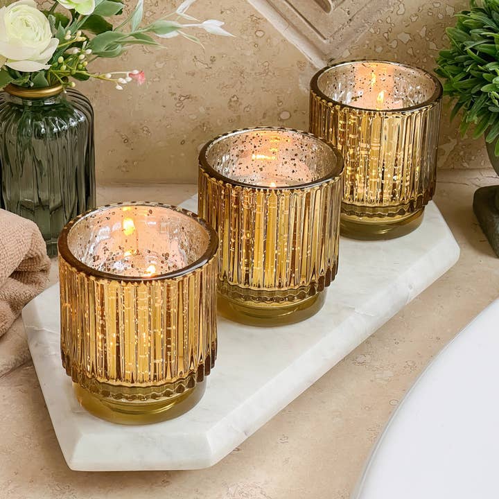 Kate Aspen - Wholesale Candle Holder - Ribbed Gold Glass Votive Candle Holder (Set of 6)2