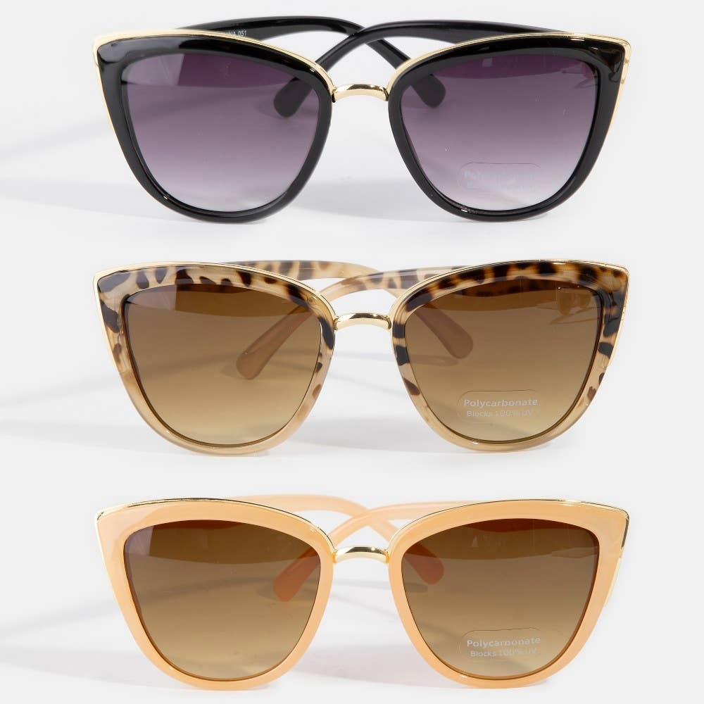 ASSORTED Metallic Accent Cat Eye Sunglasses Set for wholesale on Faire1