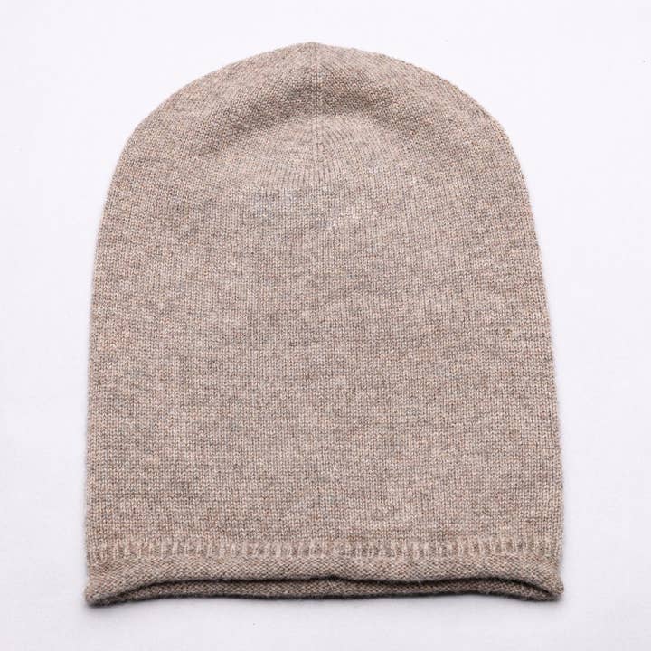 BROOKLYN 100% Pure Cashmere Baby Roll Hem Beanie, Donkey Brown for wholesale by love Kate