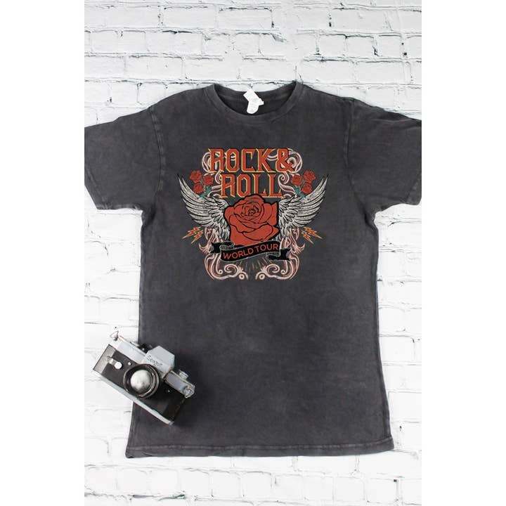ROCK N ROLL VINTAGE T-SHIRT MET GRAFISCHE MINERALE WASSING voor wholesale door Nobrand