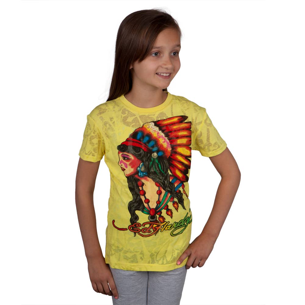 Official Store - Wholesale T-shirt met zeefdruk - Kinderen - Ed Hardy - Native American T-shirt voor grote kinderen0