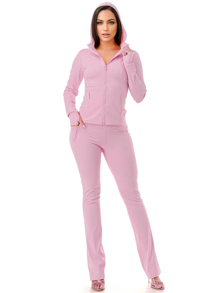 Color 5 - Wholesale Activewear set – Women′s - Premium active wear hoodie jacket w/flare pants work out set15