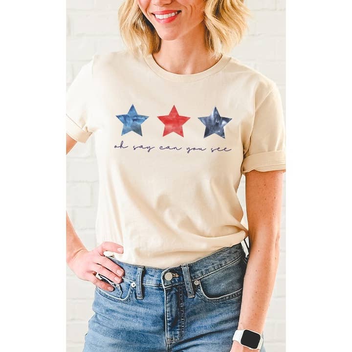 T-shirt illustré Oh Say Can You See Watercolor Stars pour la vente par Select Apparel