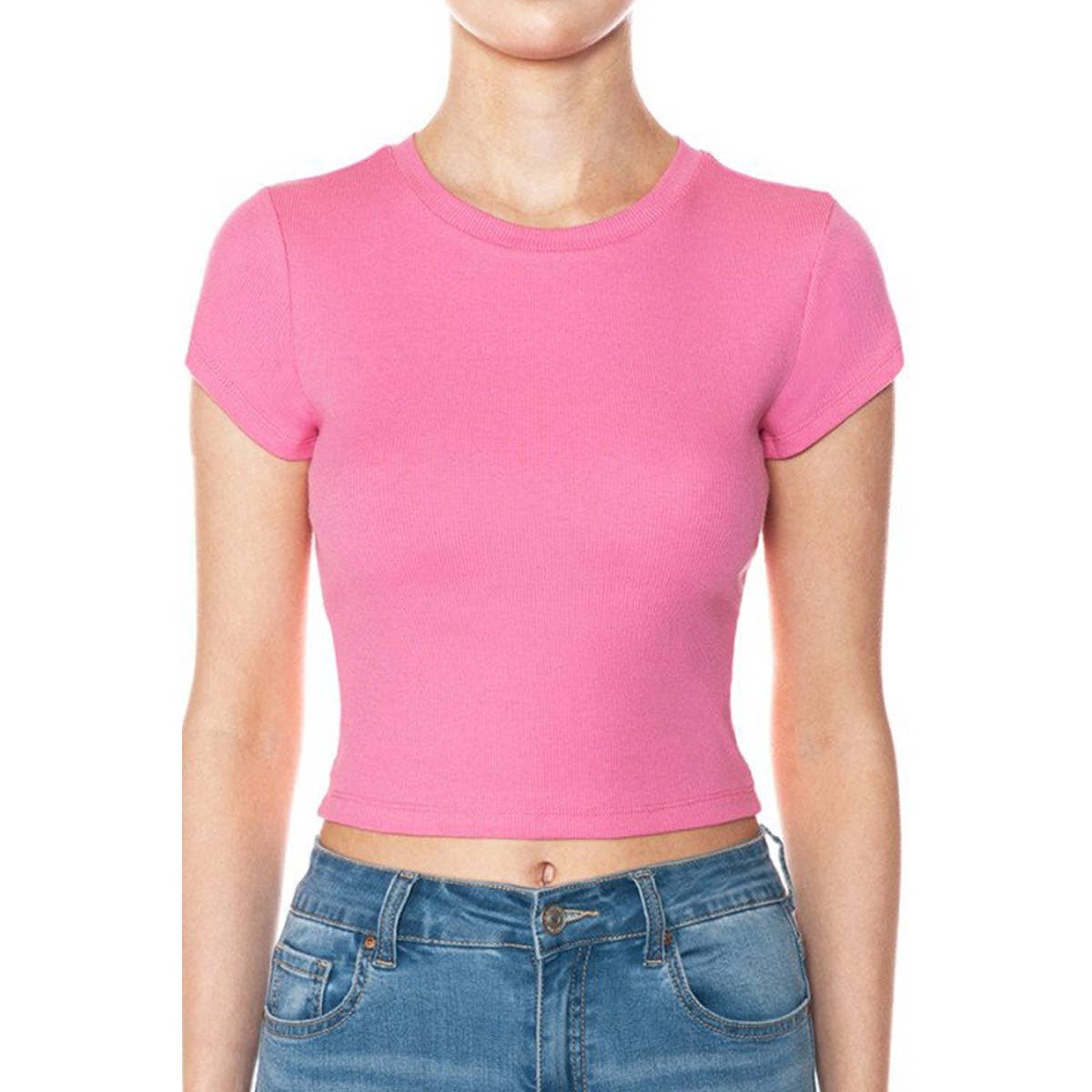 Timeless - Wholesale T-Shirt - Women's - RIBBED ROUND NECK SHORT SLEEVE CROPPED T SHIRT TOP6