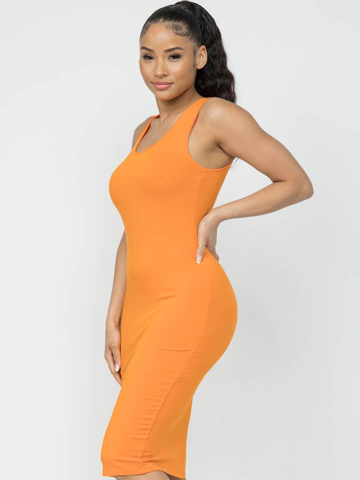 Julia by LoveJ - Wholesale Dress - Women's - Cotton Spandex Solid Sleeveless Tank Bodycon Midi Dress