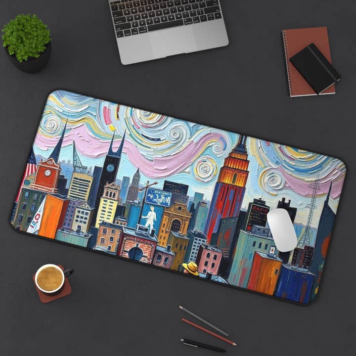 Tappetino da scrivania con arte della skyline della città ispirata a Van Gogh per la vendita all'ingrosso da parte di LadyKCreations1