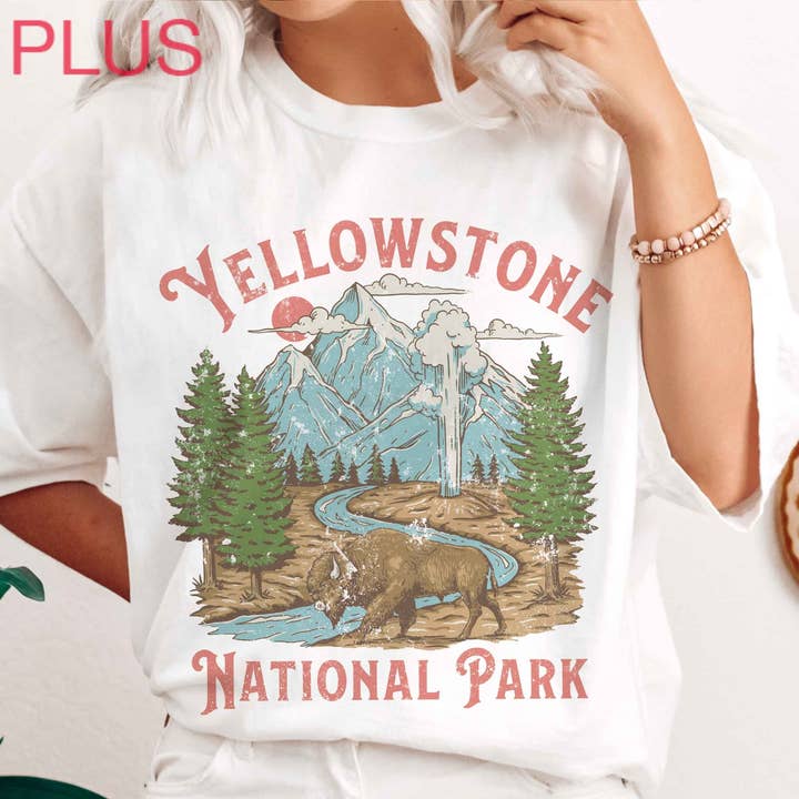 BLUME & CO. - Venta al por mayor Camiseta estampada - Mujer - Camiseta Gráfica Talla Grande de YELLOWSTONE NATIONAL PARK