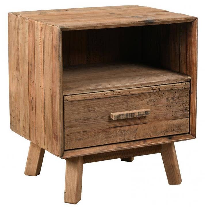 Recycled pine bedside table for wholesale by Aubry Gaspard
