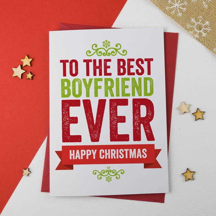 To The Best Boyfriend Ever Christmas Card for wholesale by A is for Alphabet Ltd