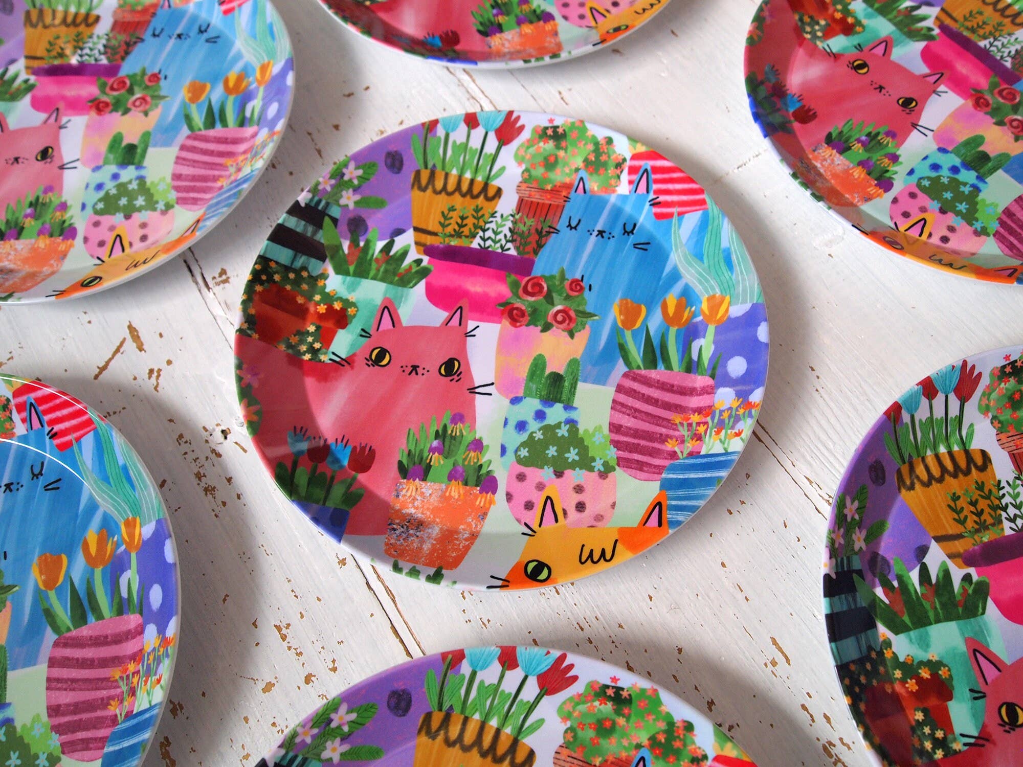 I LIKE CATS – wholesale Dinner plate – Cats in Flowers Plastic Plate, picnic plate, children's 6