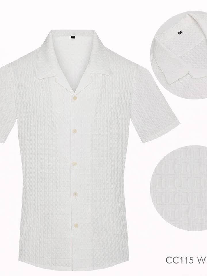 Camisa de manga curta com colarinho cubano em branco por atacado de Perruzo