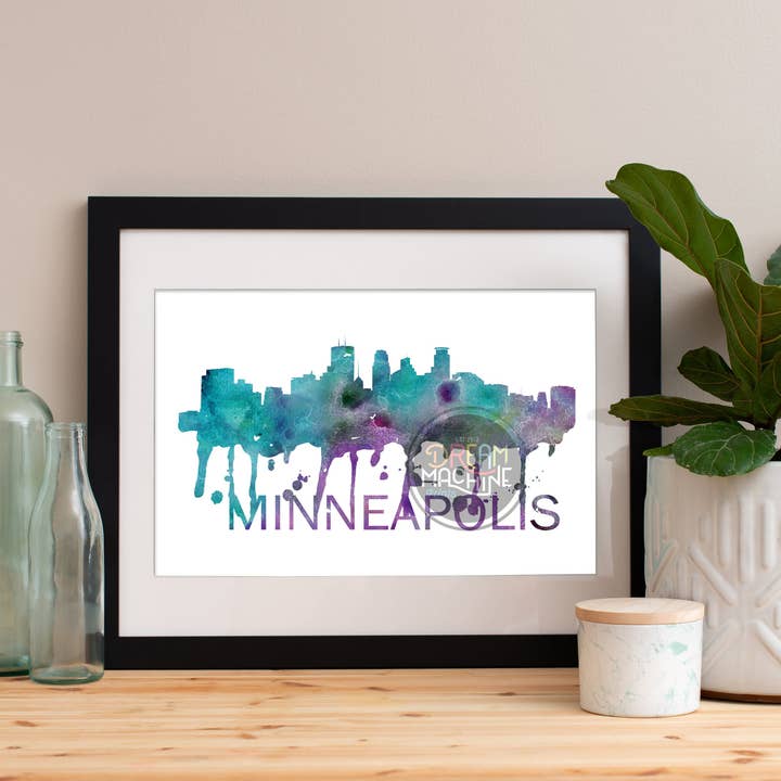 Skyline aquarelle de Minneapolis, Skyline de Minneapolis, art de Minneapolis, affiche de Minneapolis, impression de Minneapolis, art de Minneapolis, Minneapolis WCS95 pour la vente par DreamMachine Prints