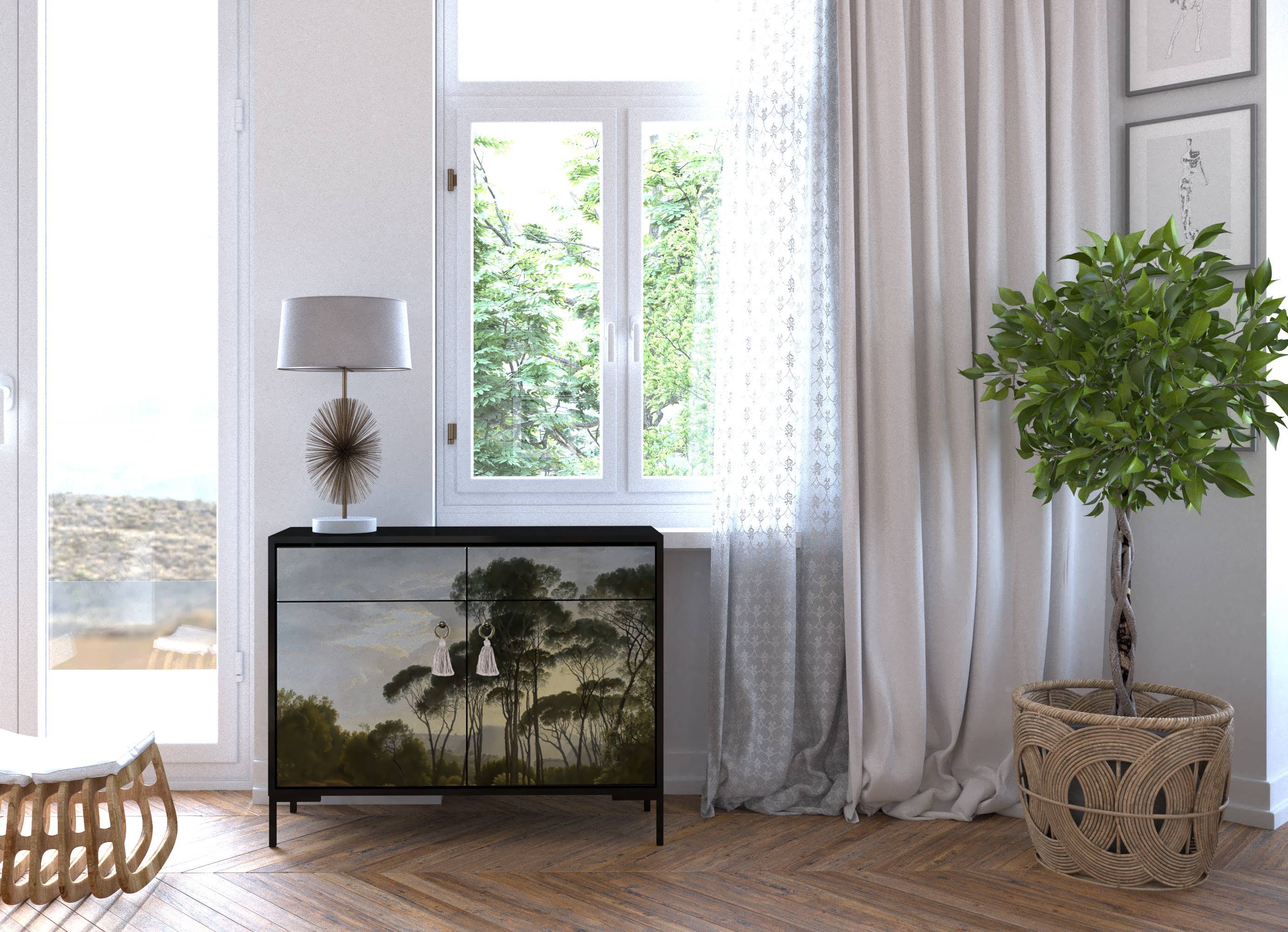 Really Nice Things - Vendita all'ingrosso Credenza - Credenza MDF 2 ante 2 cassetti stampato bosco4