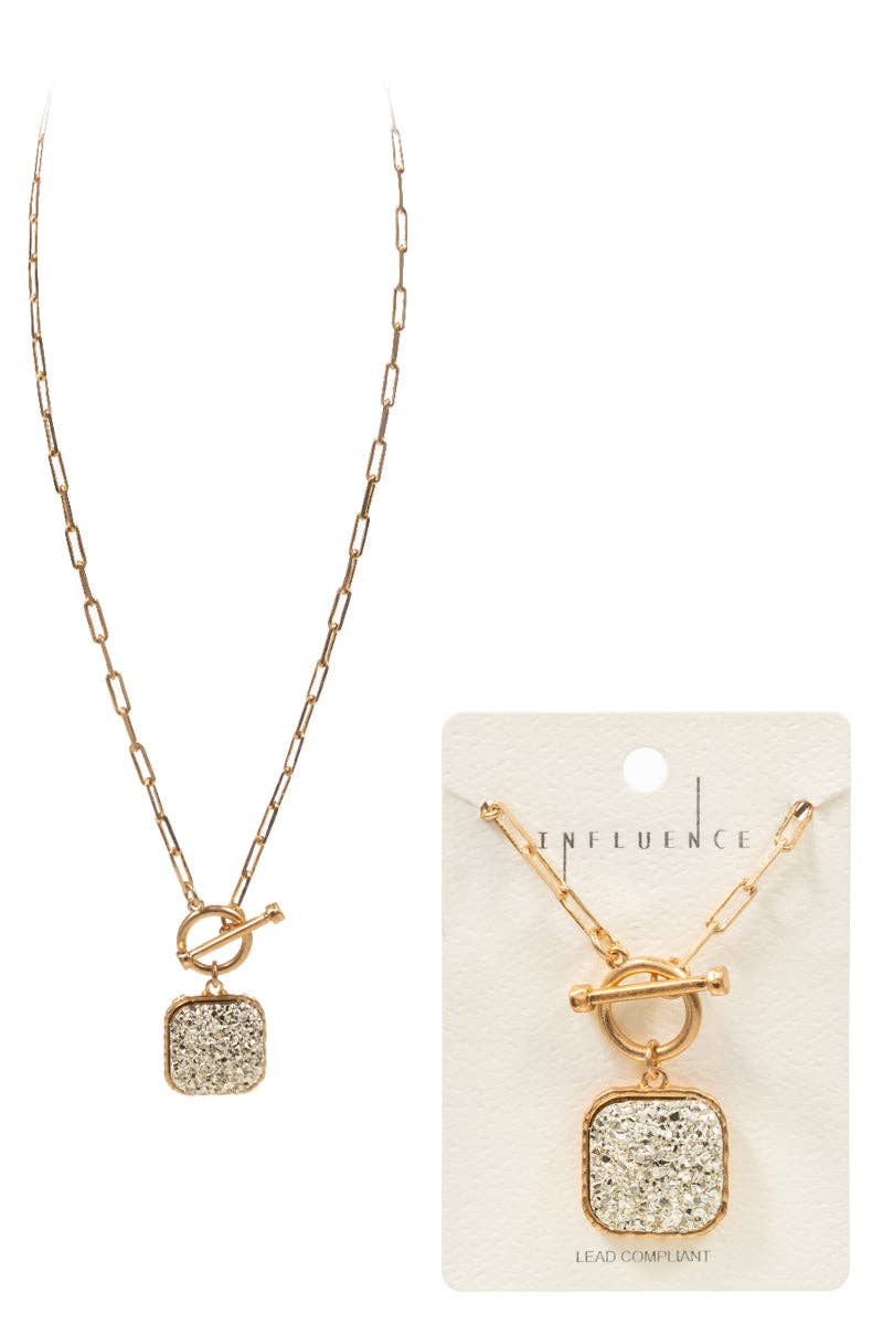 Designature New York - Wholesale Pendant/Charm Necklace - SQUARE SHAPED FAUX DRUZY SHORT NECKLACE1