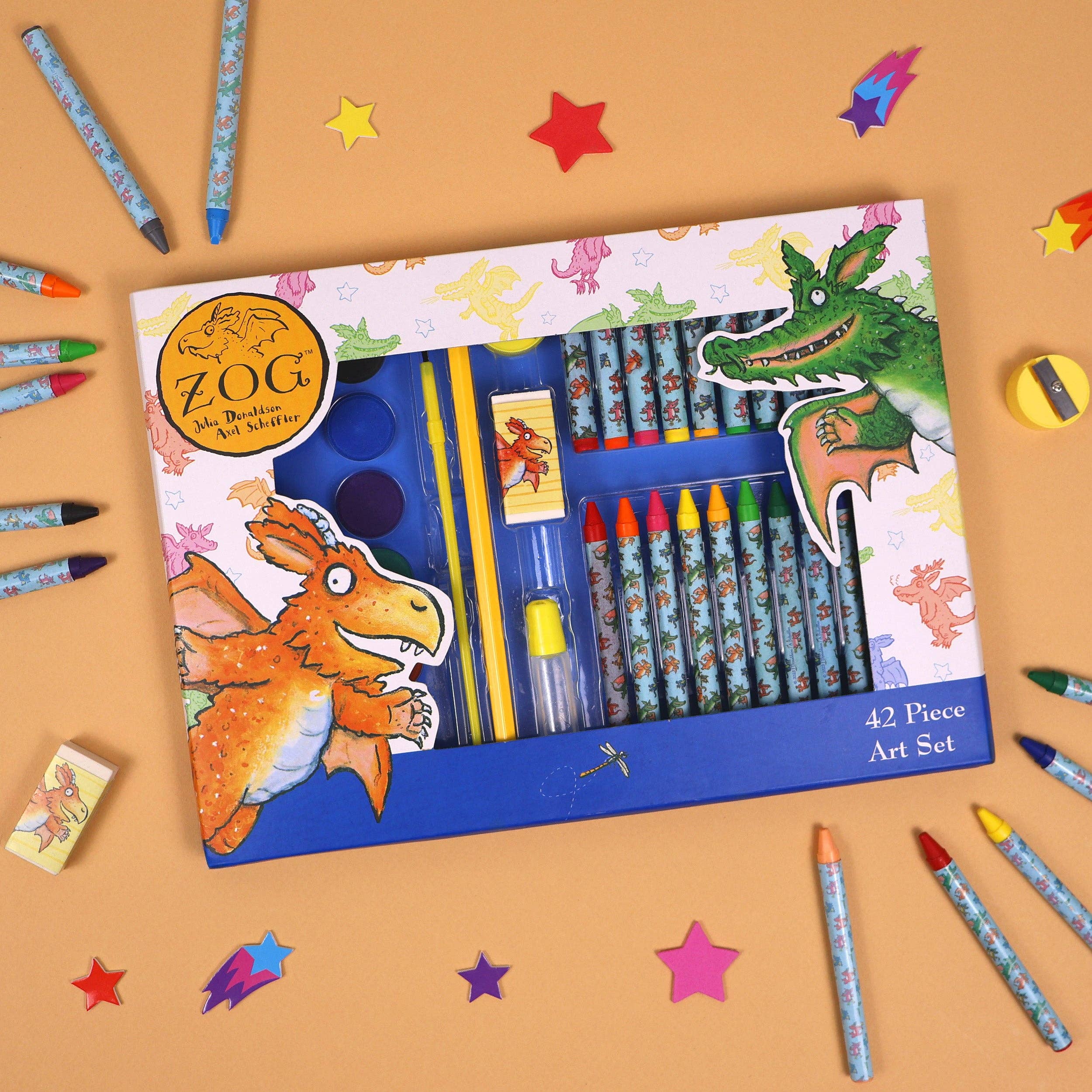 Robert Frederick Ltd – wholesale Art set – Child & baby – Zog Children's 42 Piece Art Set - For Ages 3 to 8 Years - Includes Paints and Crayons6