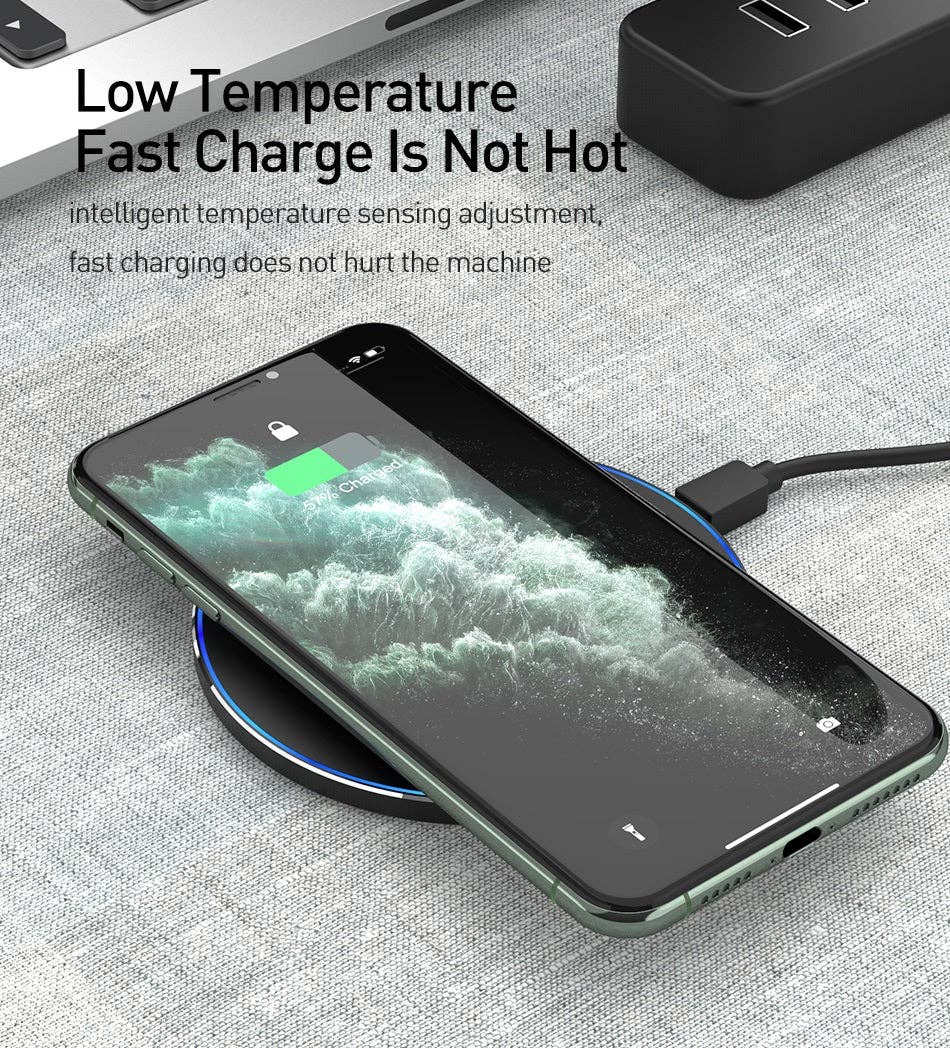 Black 10W Fast Wireless Charger Charging Pad For Qi Enabled Device for wholesale on Faire4