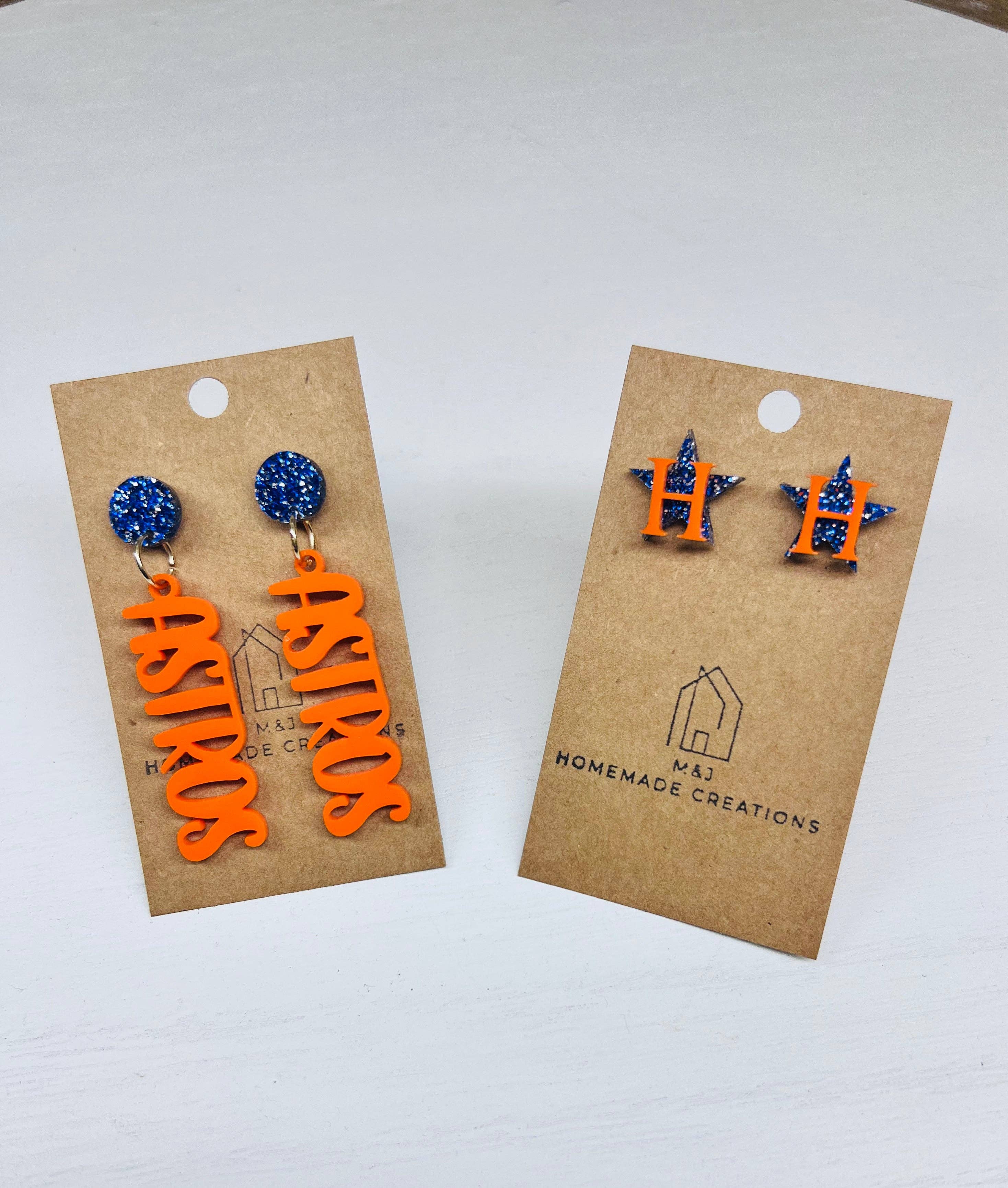 M&J Homemade Creations - Wholesale Dangle Earrings - Astros Inspired Earrings1