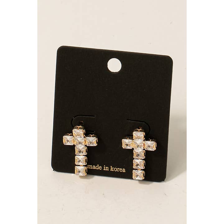 G Pendientes colgantes cuadrados con gemas de vidrio facetado en forma de cruz de venta al por mayor en Faire