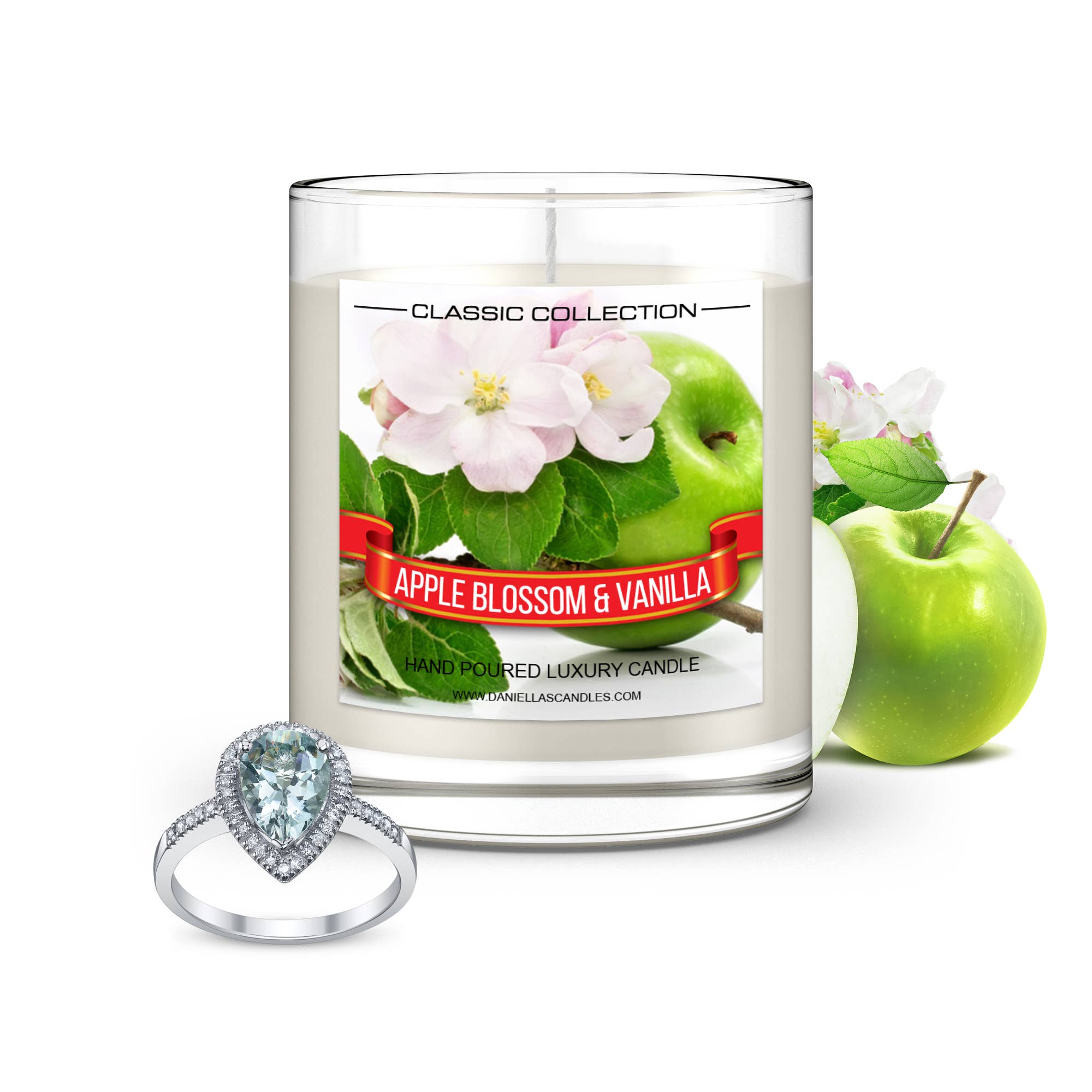 Daniella’s Candles - Vente Bougie en bocal - Bougie bijoux fleur de pommier et vanille1