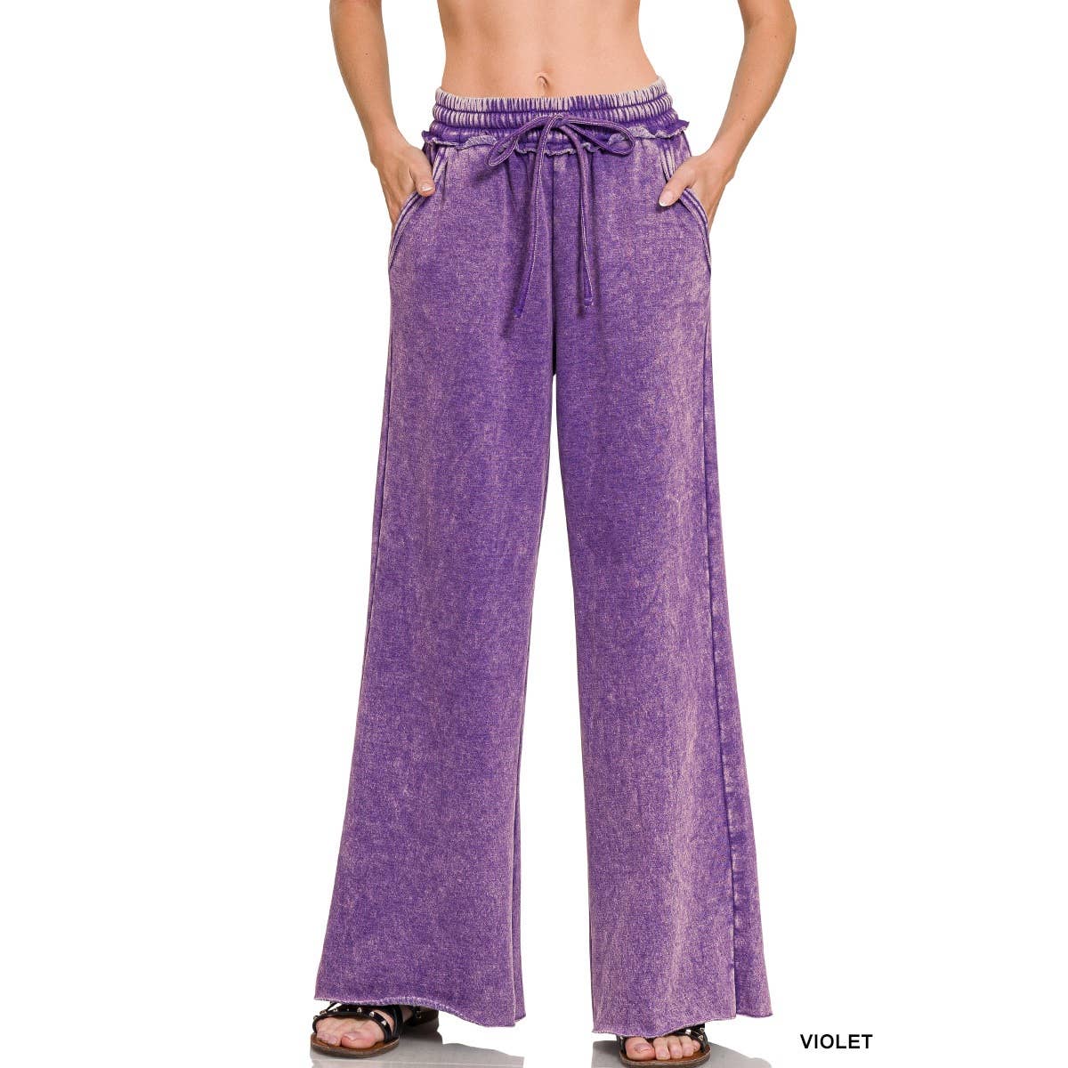 Apolline - Wholesale Pants - Women's - Acid wash fleece palazzo sweatpants with pockets15