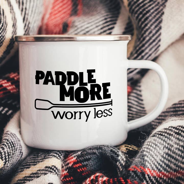 Paddle More Worry Less Paddleboarding Enamel Camping Mug for wholesale by EllieBeanPrints