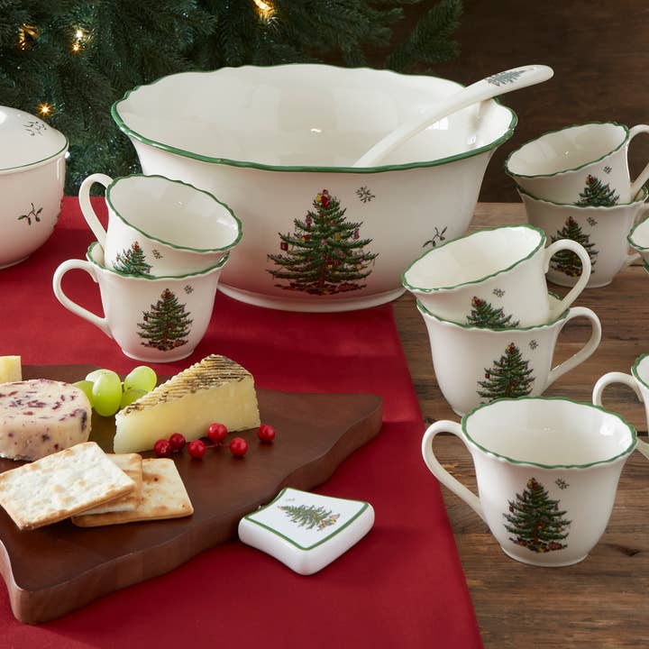 Portmeirion, Spode, Pimpernel, Nacthmann, Wrendale Designs - Wholesale Bowl - Christmas Tree 10 Pc Punch Bowl W/cups&ladle1