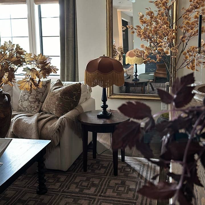 The Emmy Lampshade – Brown Velvet Fringe Shade for wholesale by Tinker & Tallulah