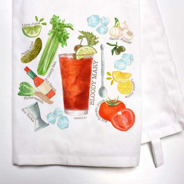 Illustrated Recipe of a Bloody Mary Dish Towel for wholesale by Dishique