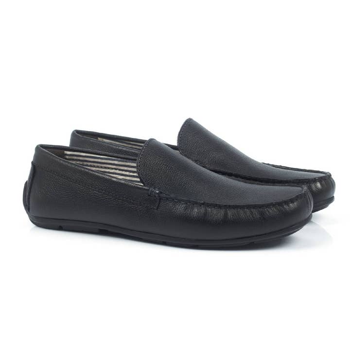 Mocassin en cuir noir VILLARE-NEGRO pour la vente par Men's Heritage