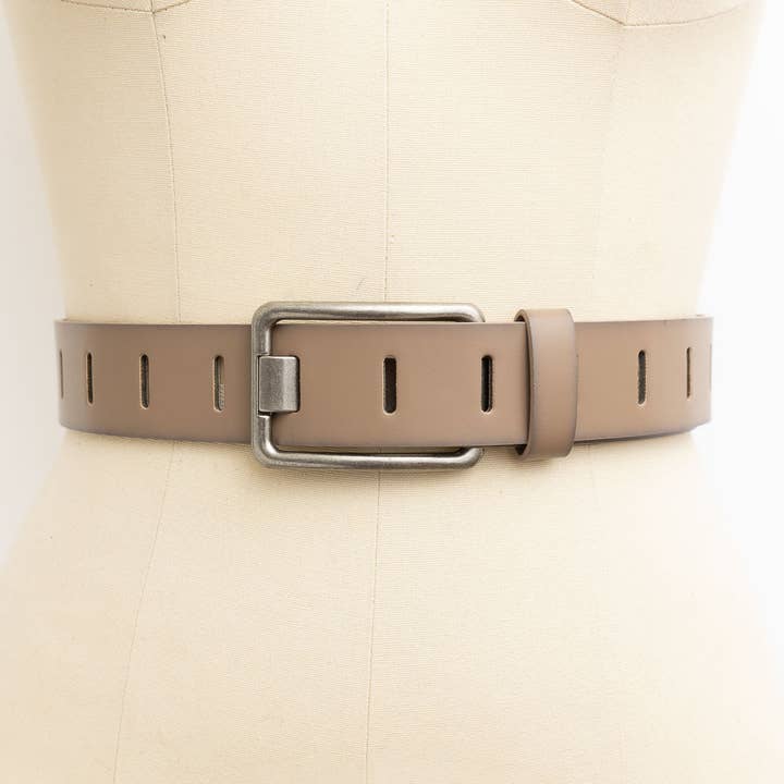 Leto Accessories - Wholesale Belt - Women's - Rectangle Buckle Slit Notch Leather Belt