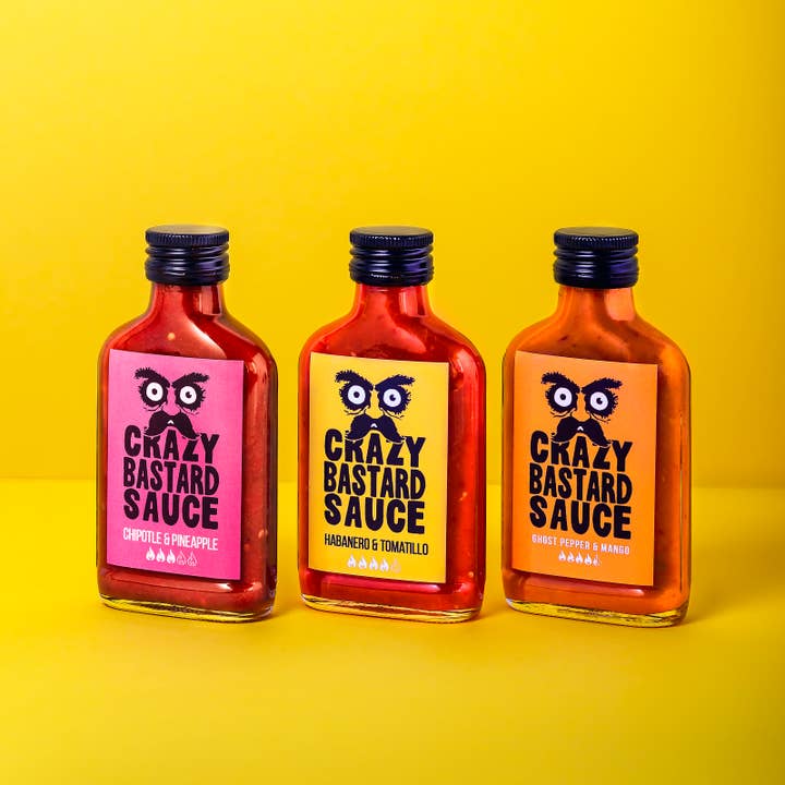 Crazy Bastard Sauce - Vente Sauces piquantes - Pack de 3 sauces piquantes (meilleures ventes)