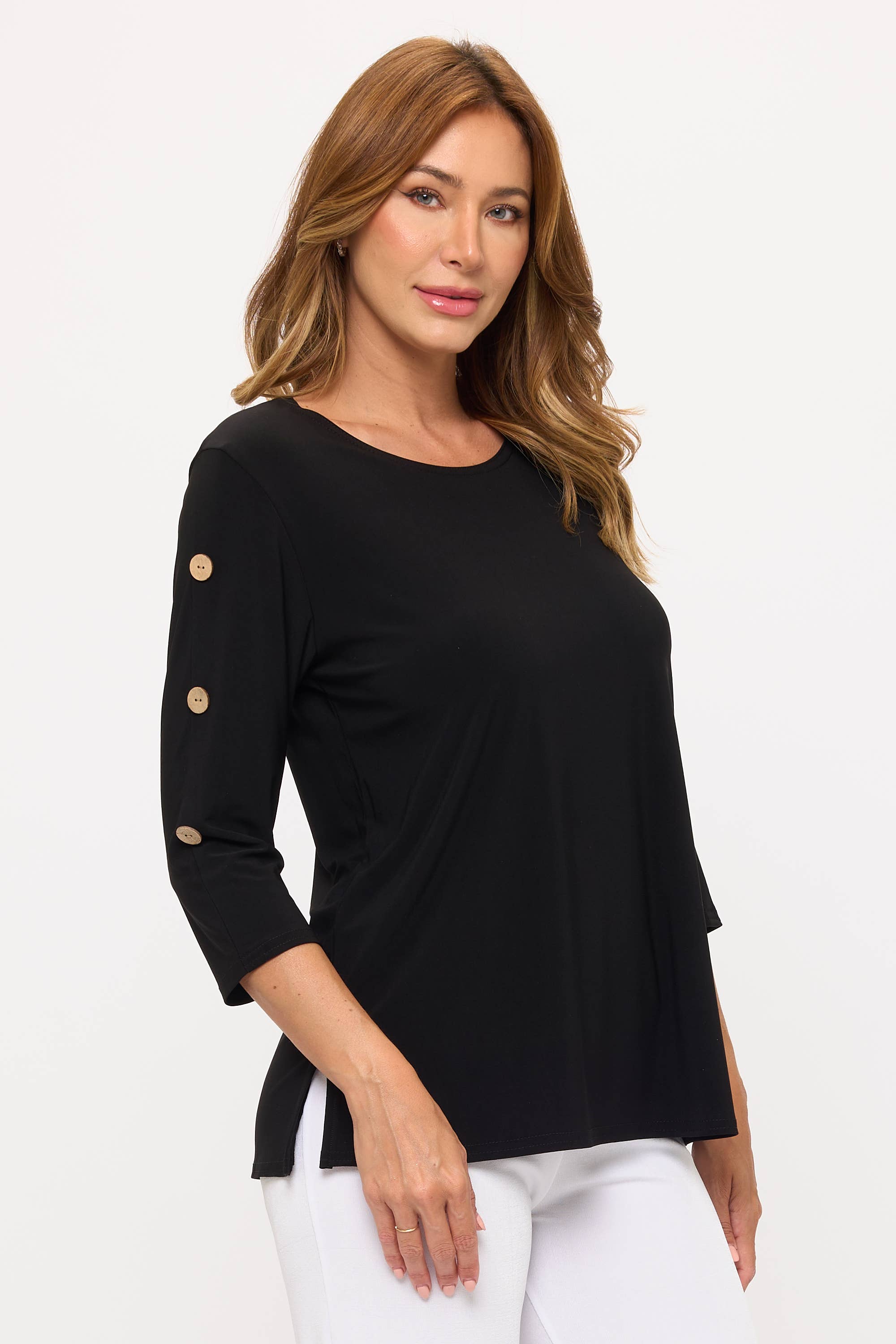 Jostar - Wholesale Tunic - Women's - HIT Side Button Sleeve Top-3122HT-QRS13