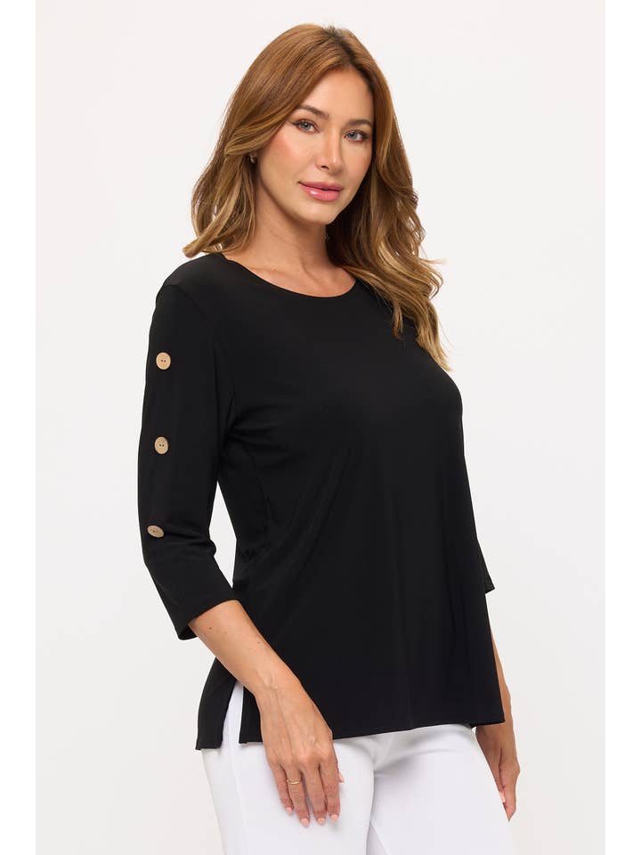 Jostar - Wholesale Tunic - Women's - HIT Side Button Sleeve Top-3122HT-QRS13