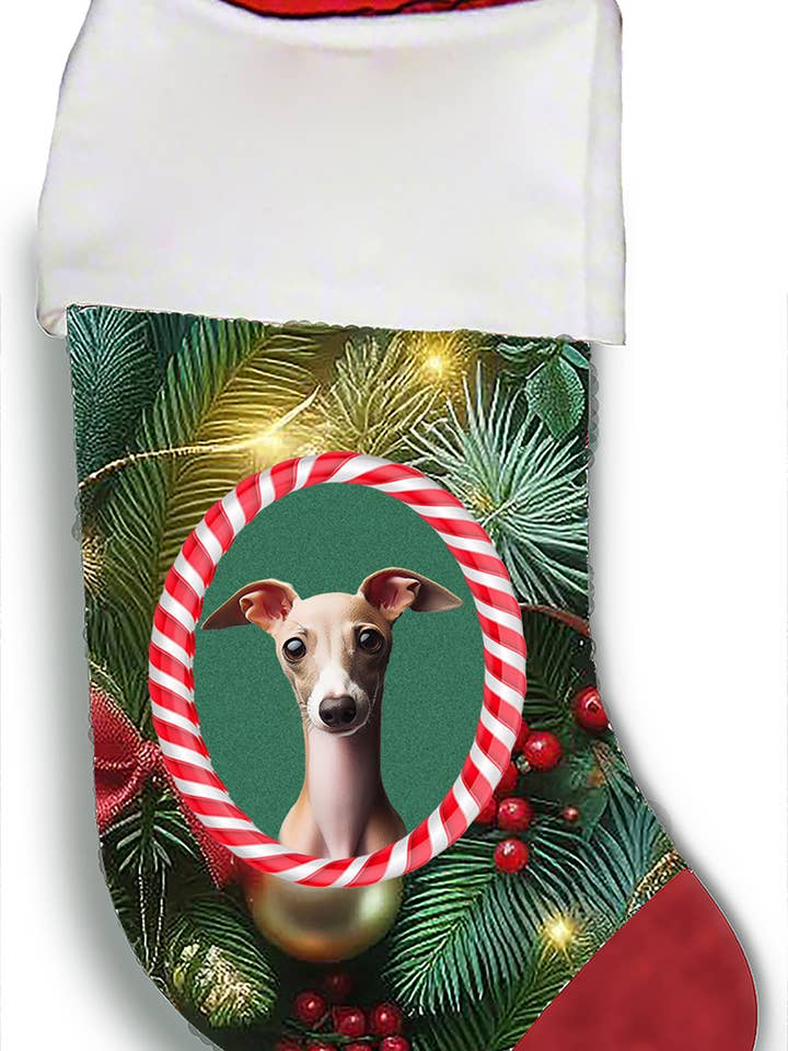 Italian Greyhound Fawn/White - Christmas Stocking for wholesale by Best of Breed Products