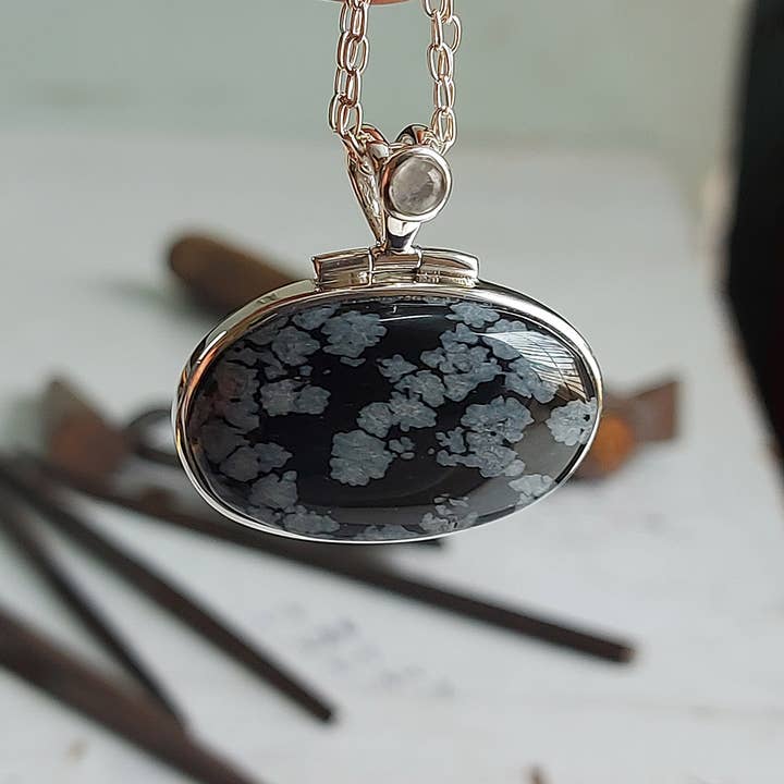 Crystal Earth Sterling - Wholesale Individual Charm/Pendant - Sterling Stone Pendant - Snowflake Obsedian, Moonstone1