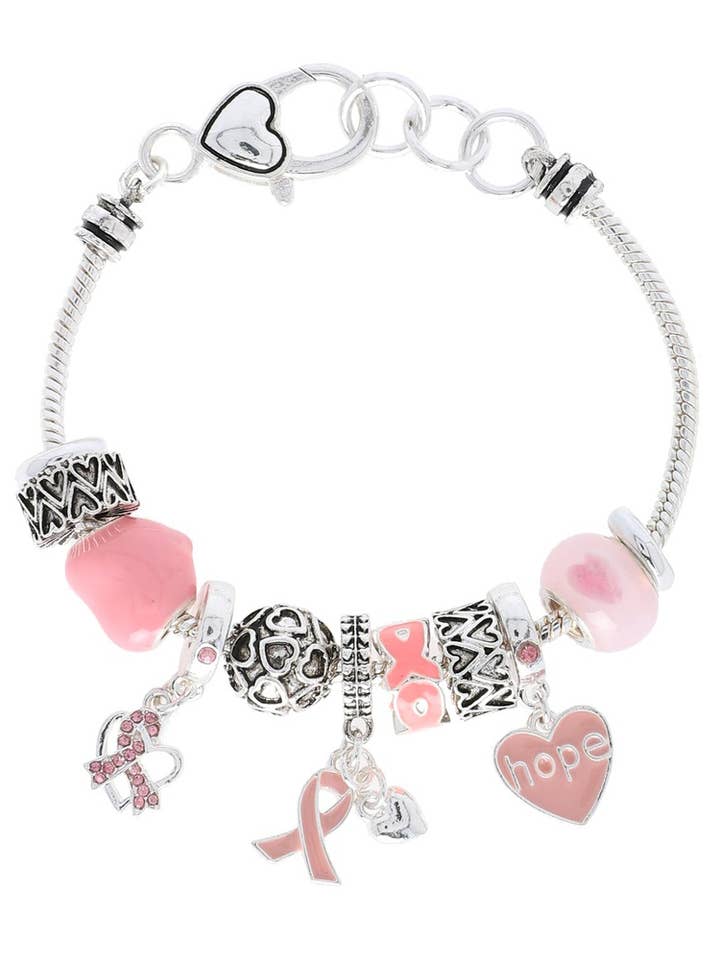 Breast Cancer Pink Ribbon Multi Charm Bracelet B12700ASPK for wholesale by anbfashion
