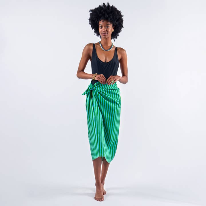 Sloane Stripe Sarong Green + Blue Wholesale for wholesale by INK + ALLOY