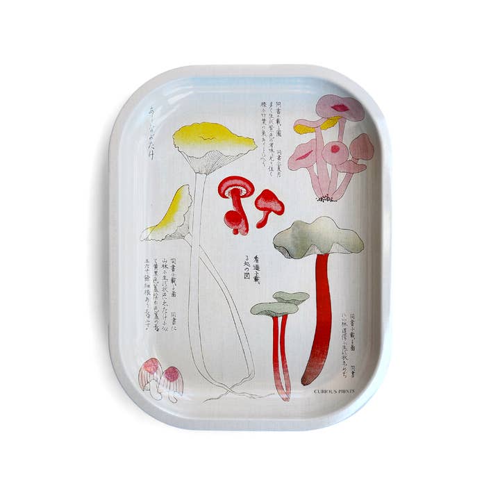 Curious Prints - Wholesale Decorative Tray - Small Metal Japanese Mushroom Catchall Tray / Vintage Print