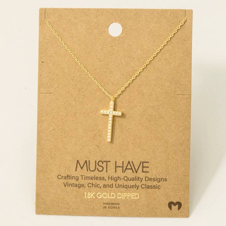 Gold Dipped Cz Pave Cross Pendant Necklace for wholesale by Fame Accessories