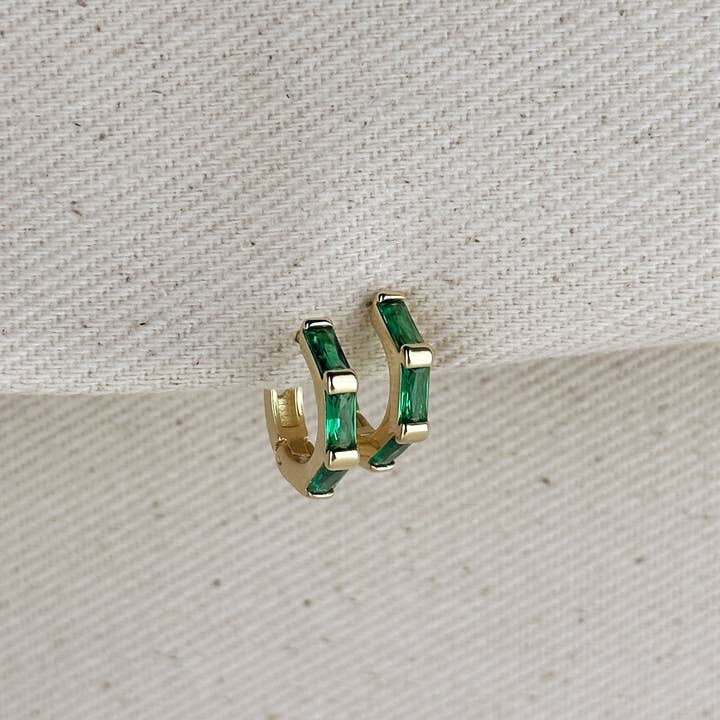 GoldFi - Wholesale Hoop Earrings - 18k Gold Filled Colored Baguette CZ Clicker Hoop Earrings8