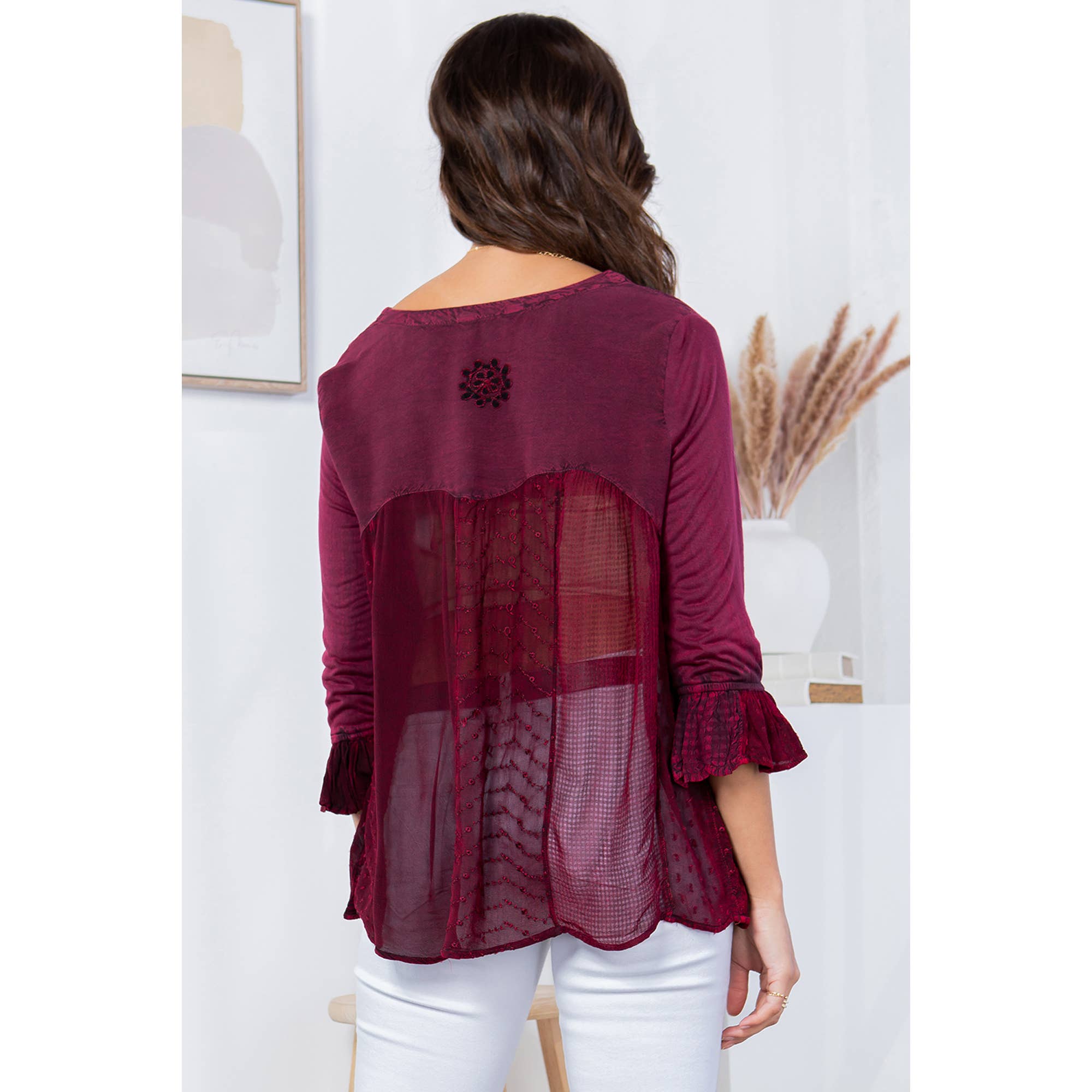 Young Threads - Venta al por mayor Blusa - Mujer - Blusa bohemia adornada estilo western (Color nuevo)27