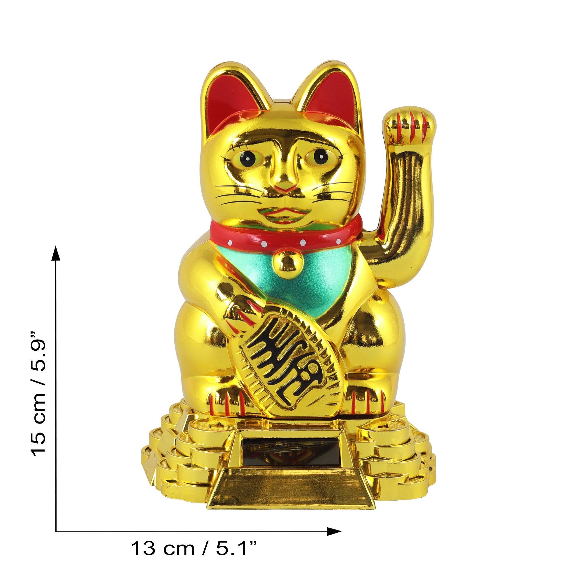 Tribal Trade GmbH - Wholesale Decorative Figurine - Lucky cat Maneki-neko waving cat solar round 15cm gold4
