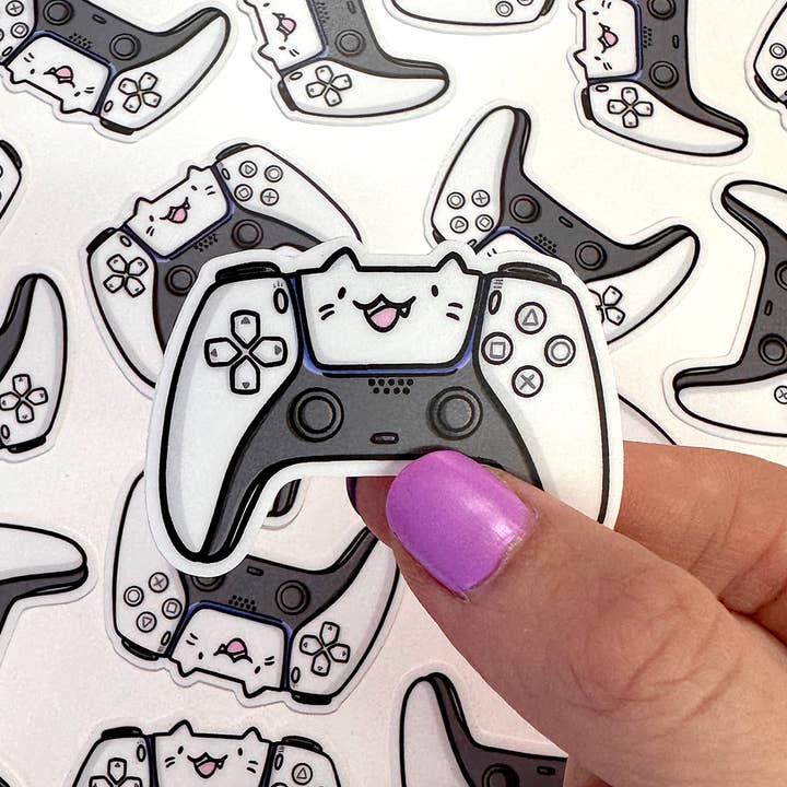 White Video Game Cat Mini Sticker for wholesale by Shop Emily M