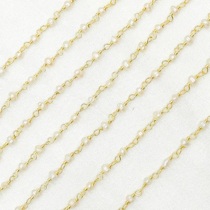 Tresor Jewelry Inc. - Wholesale Beaded/Pearl Necklace - PRL55. White Freshwater Pearl Gold Plated Wire Chain5
