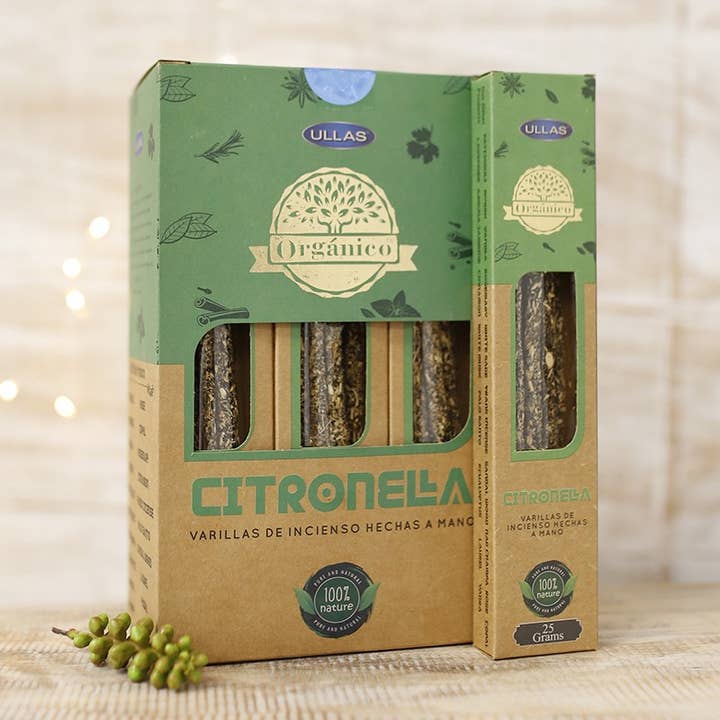Ullas Citronella Räucherstäbchen, 12 Stück - handgefertigt, natürlich und biologisch für den Großhandel von Ethike.eu