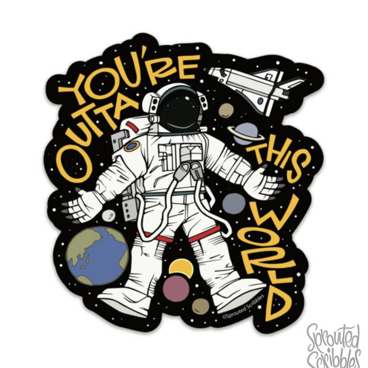 Astronaut Sticker | Outta This World | Waterproof Vinyl for wholesale by Sprouted Scribbles