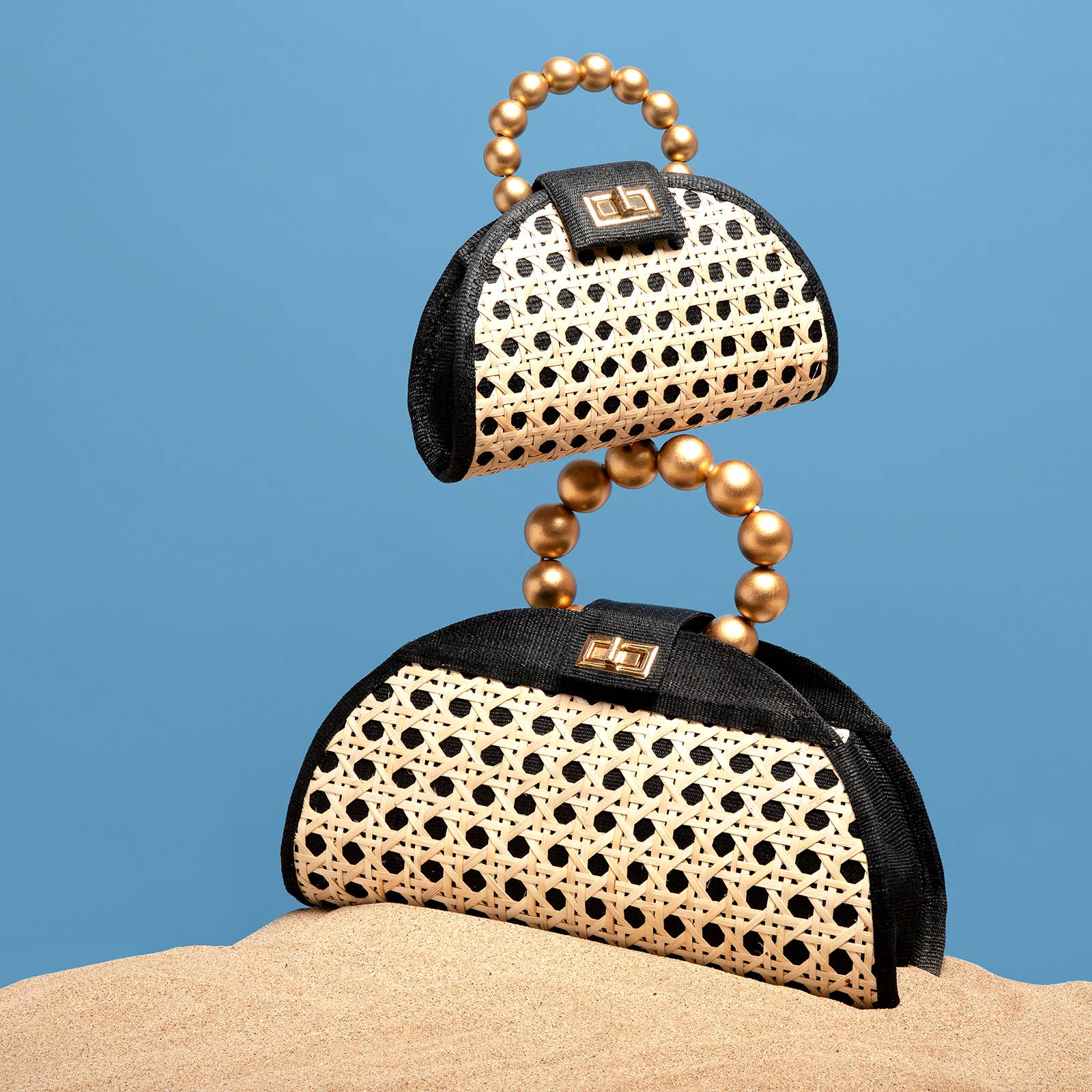 Soli & Sun - Wholesale Top Handle Bag - Women's - Beach Black & Gold  Bag | Natural Woven Style | Resort Style2