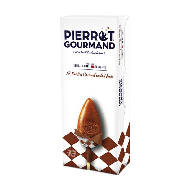 Pierrot Gourmand Milk Caramel Lollipops Box 4.58oz - 10CT for wholesale by The French Farm